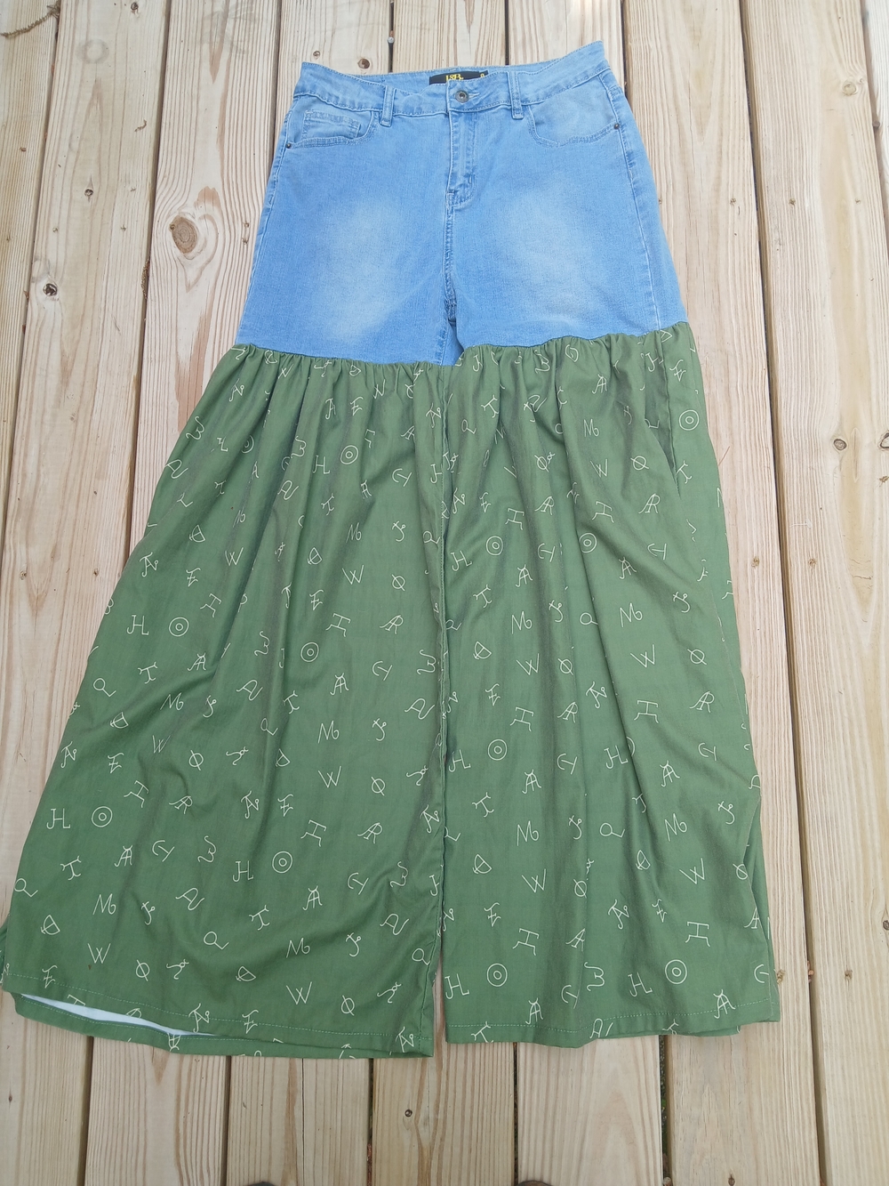 Lucky & Blessed Two-Tone Denim and Olive Wide Leg Jeans